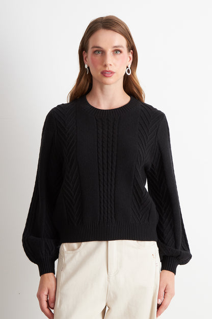Sweater Trenzado Cuello Redondo Negro