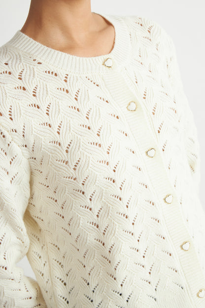 Cárdigan Calado Cuello Redondo Blanco