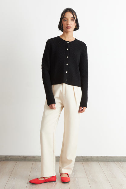 Cárdigan Calado Cuello Redondo Negro