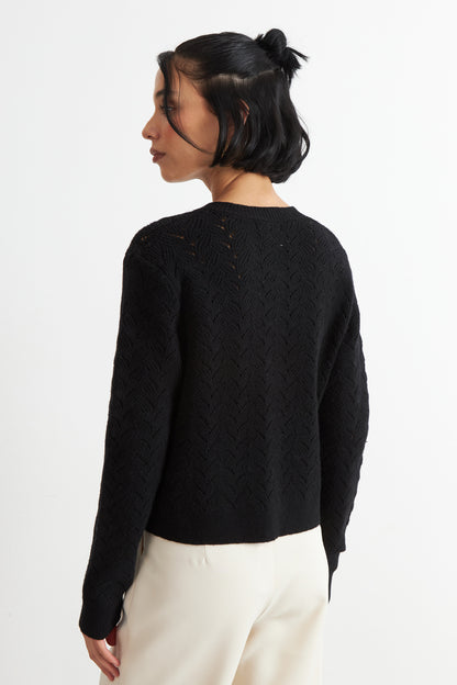 Cárdigan Calado Cuello Redondo Negro