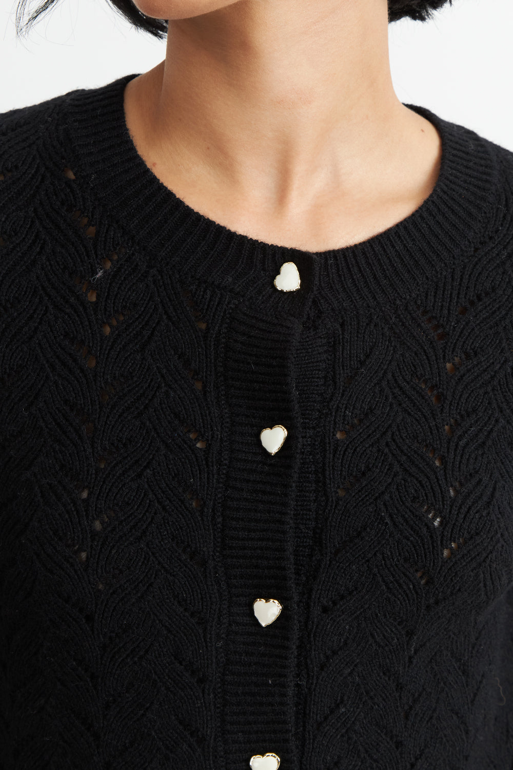 Cárdigan Calado Cuello Redondo Negro