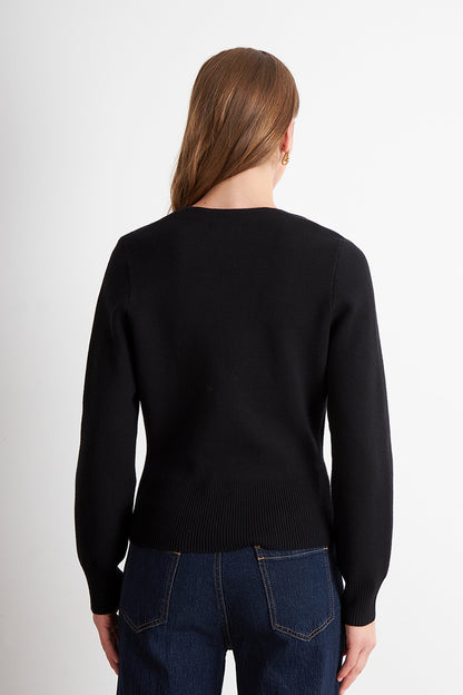 Cárdigan Cruzado con Botón Dorado Negro