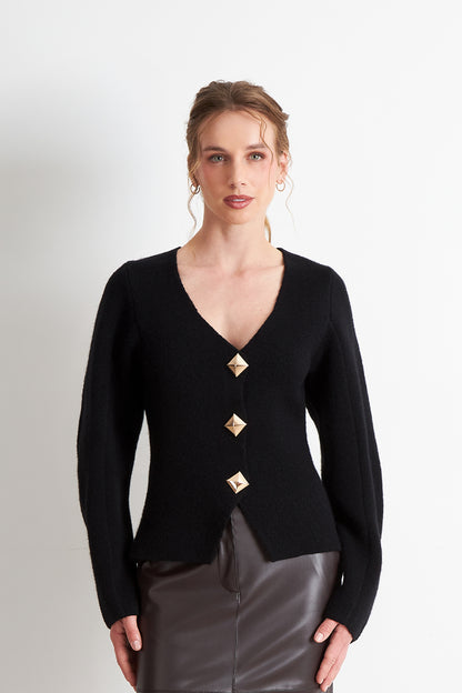 Cárdigan Manga Globo Negro