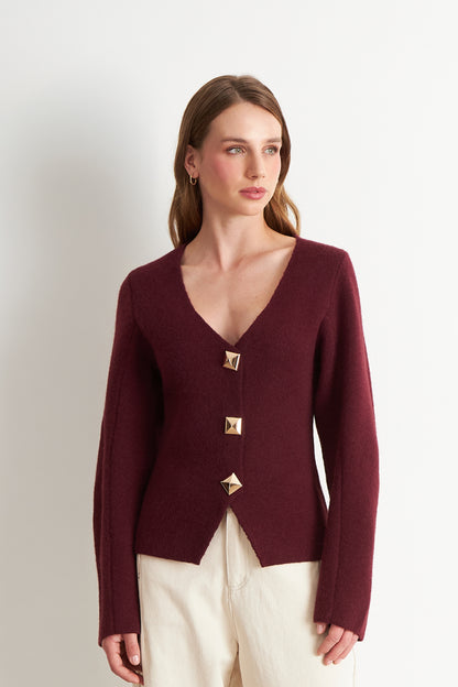 Cárdigan Manga Globo Ladrillo