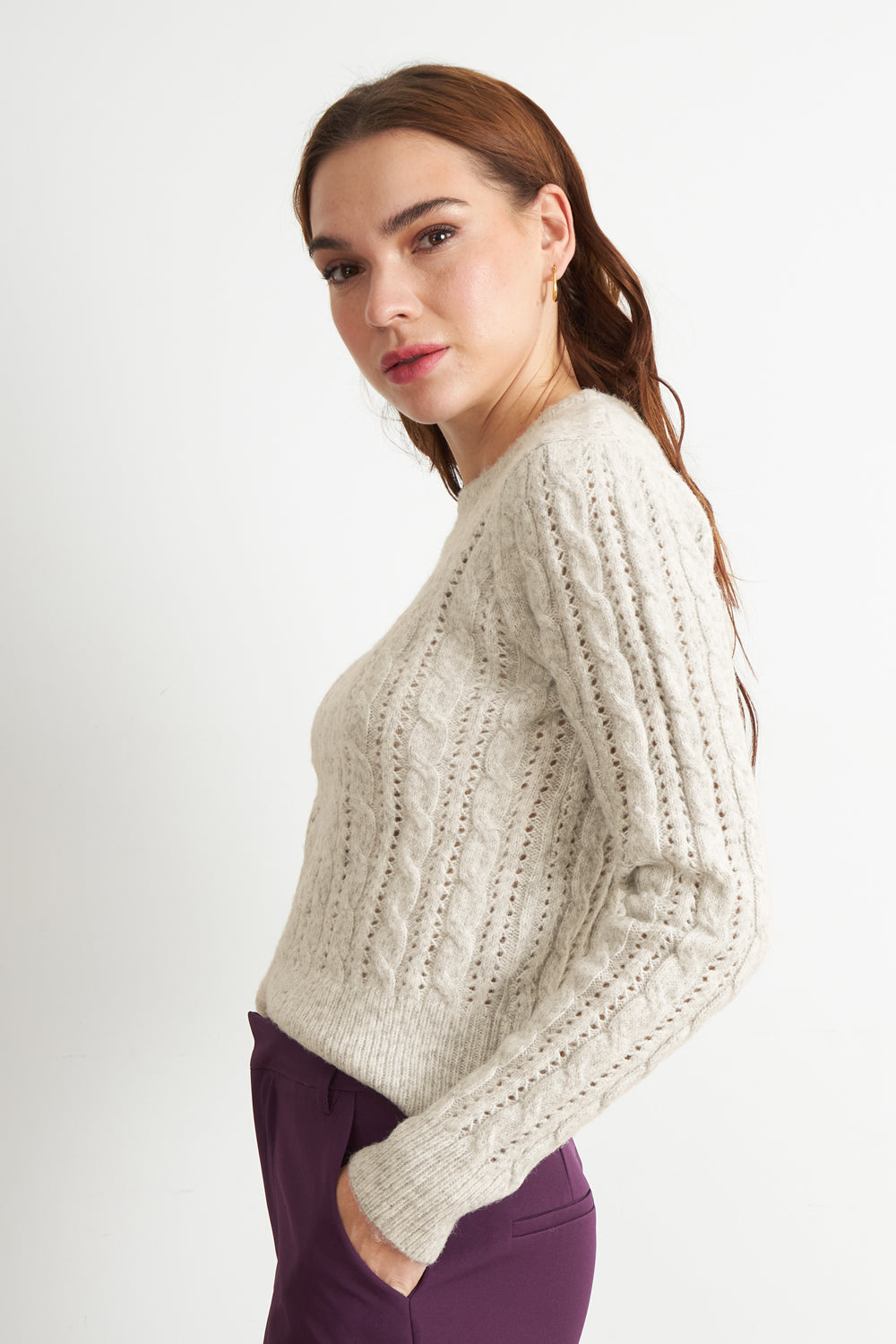 Sweater de Punto Calado Beige