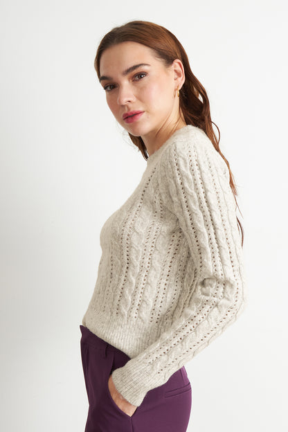 Sweater de Punto Calado Beige