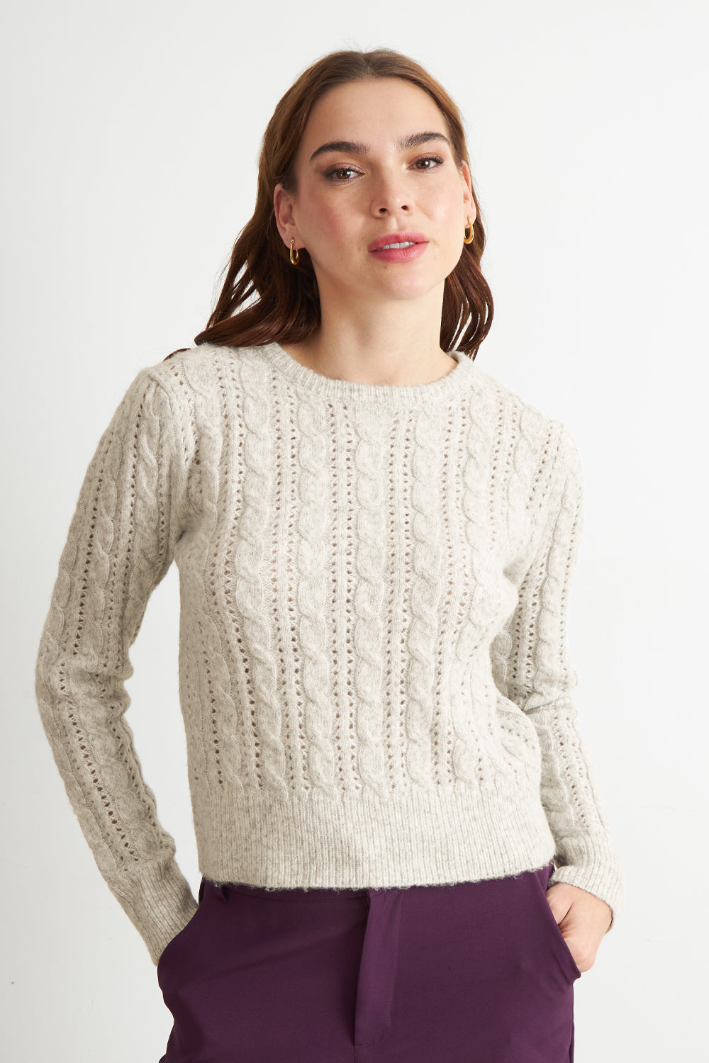 Sweater de Punto Calado Beige