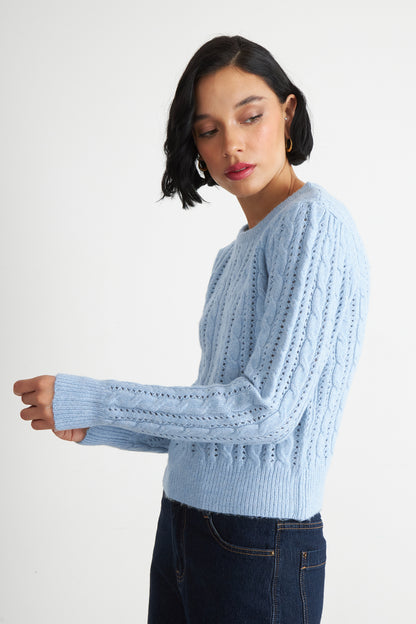 Sweater de Punto Calado Celeste
