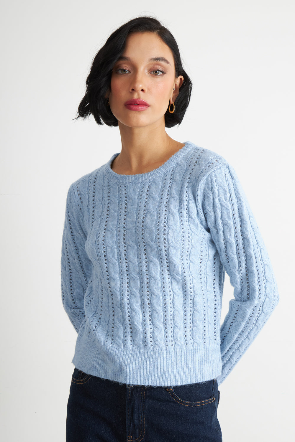 Sweater de Punto Calado Celeste