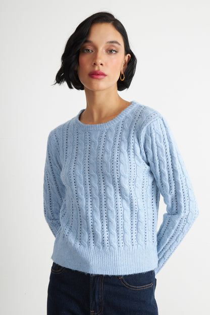 Sweater de Punto Calado Celeste
