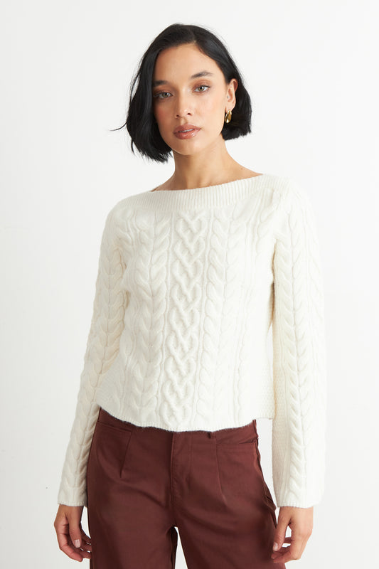 Sweater con Patrón Trenzado Blanco