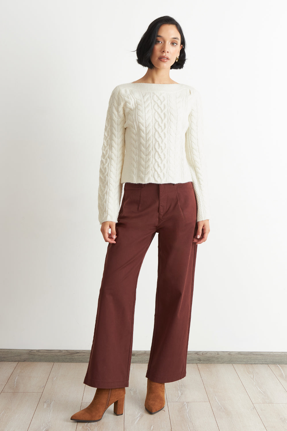 Sweater con Patrón Trenzado Blanco