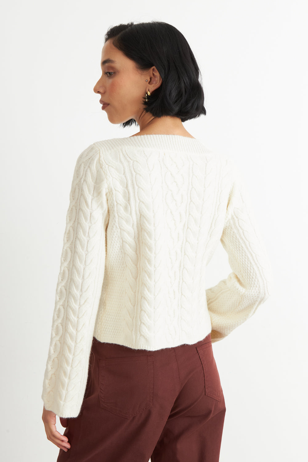 Sweater con Patrón Trenzado Blanco