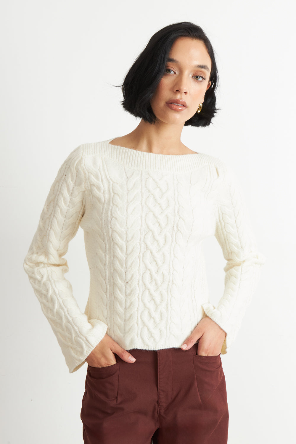 Sweater con Patrón Trenzado Blanco