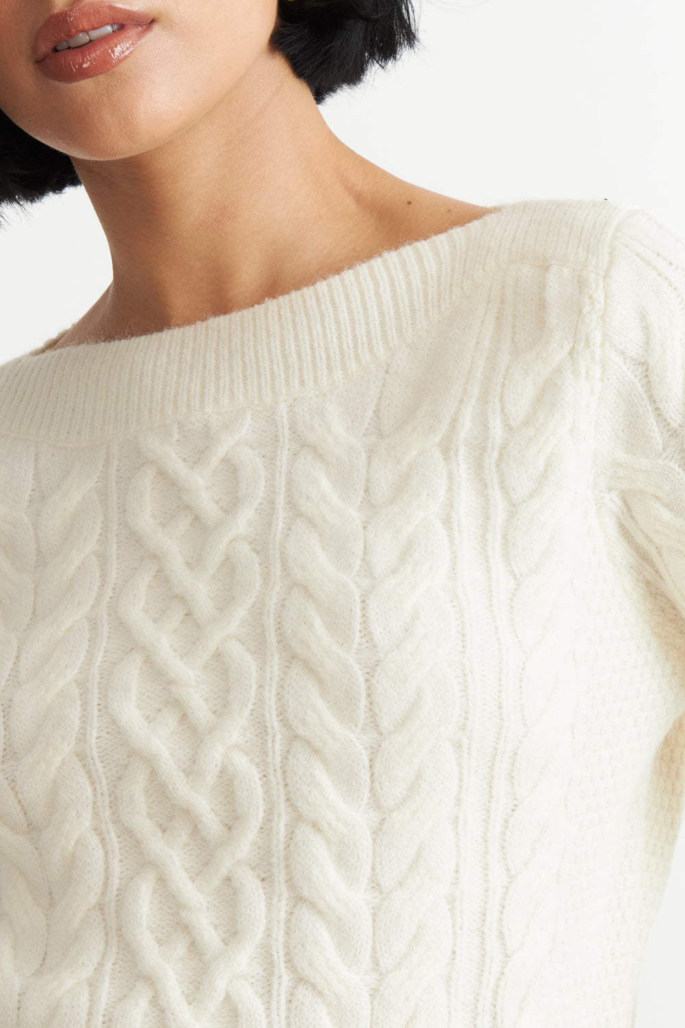 Sweater con Patrón Trenzado Blanco