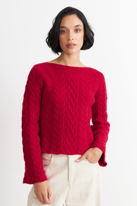 Sweater con Patrón Trenzado Rojo