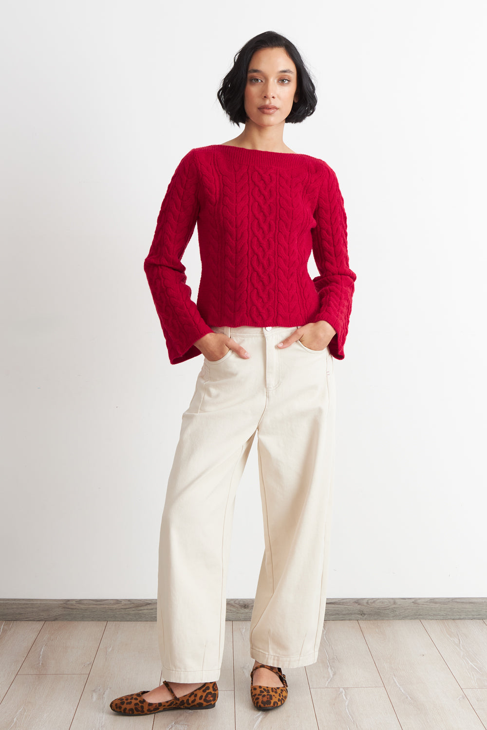 Sweater con Patrón Trenzado Rojo