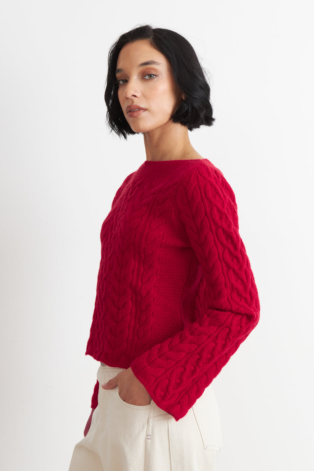 Sweater con Patrón Trenzado Rojo