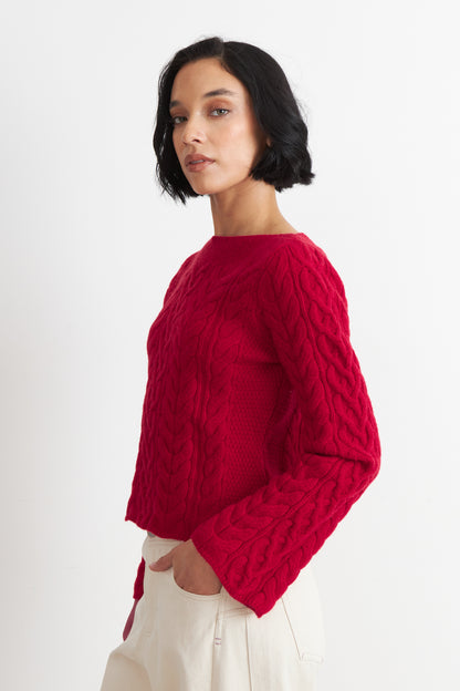 Sweater con Patrón Trenzado Rojo
