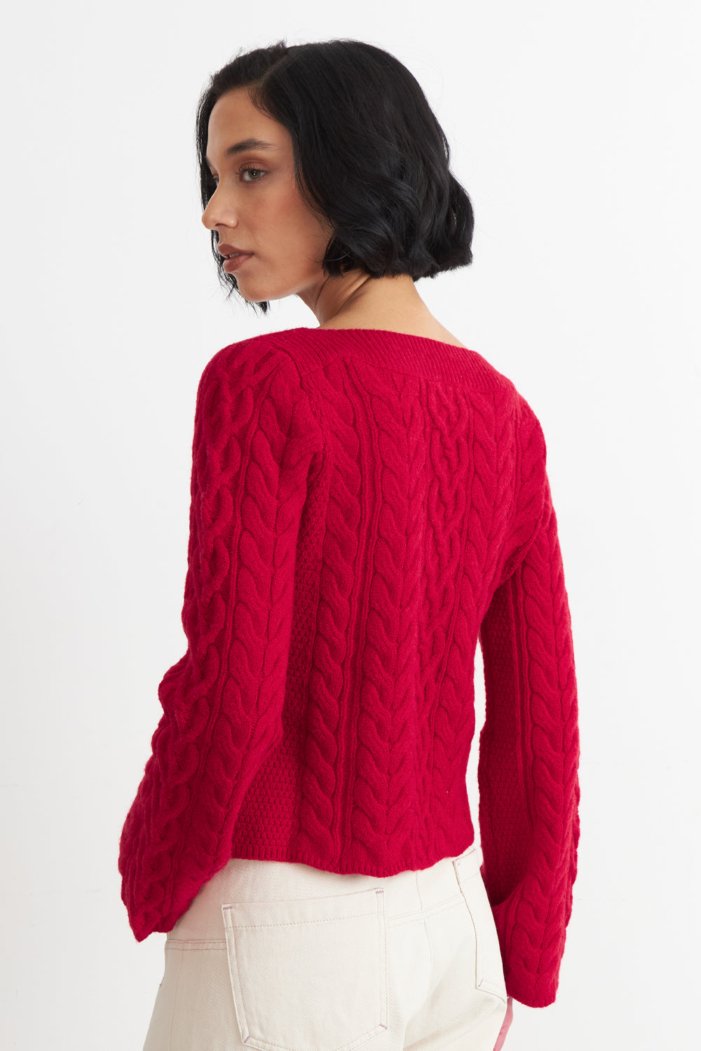 Sweater con Patrón Trenzado Rojo