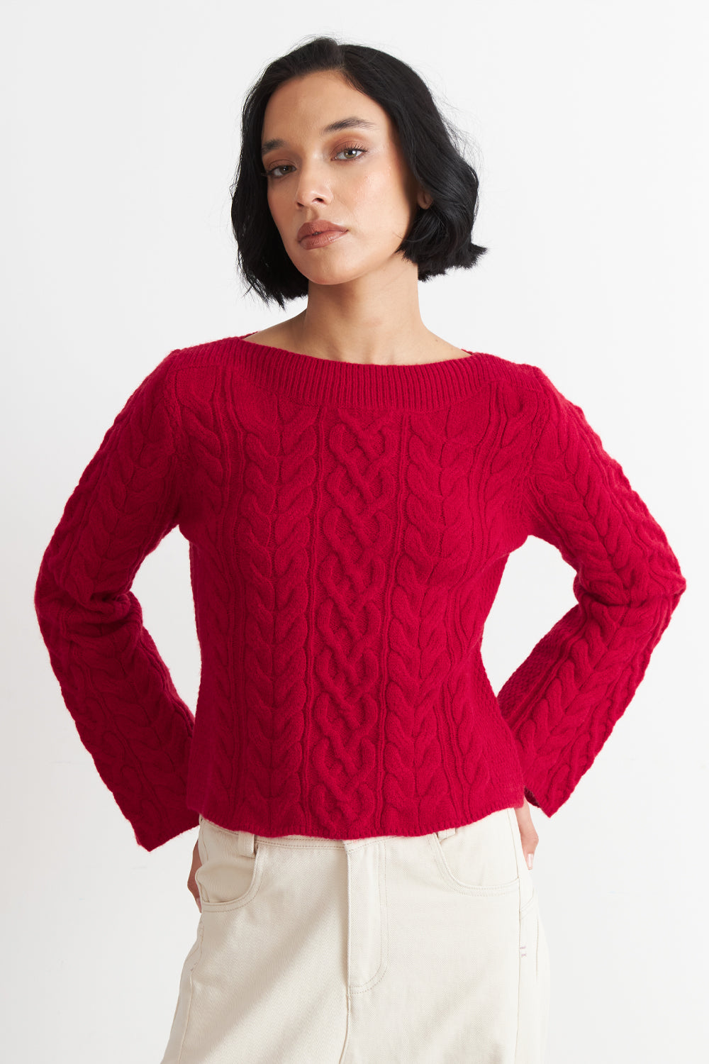 Sweater con Patrón Trenzado Rojo