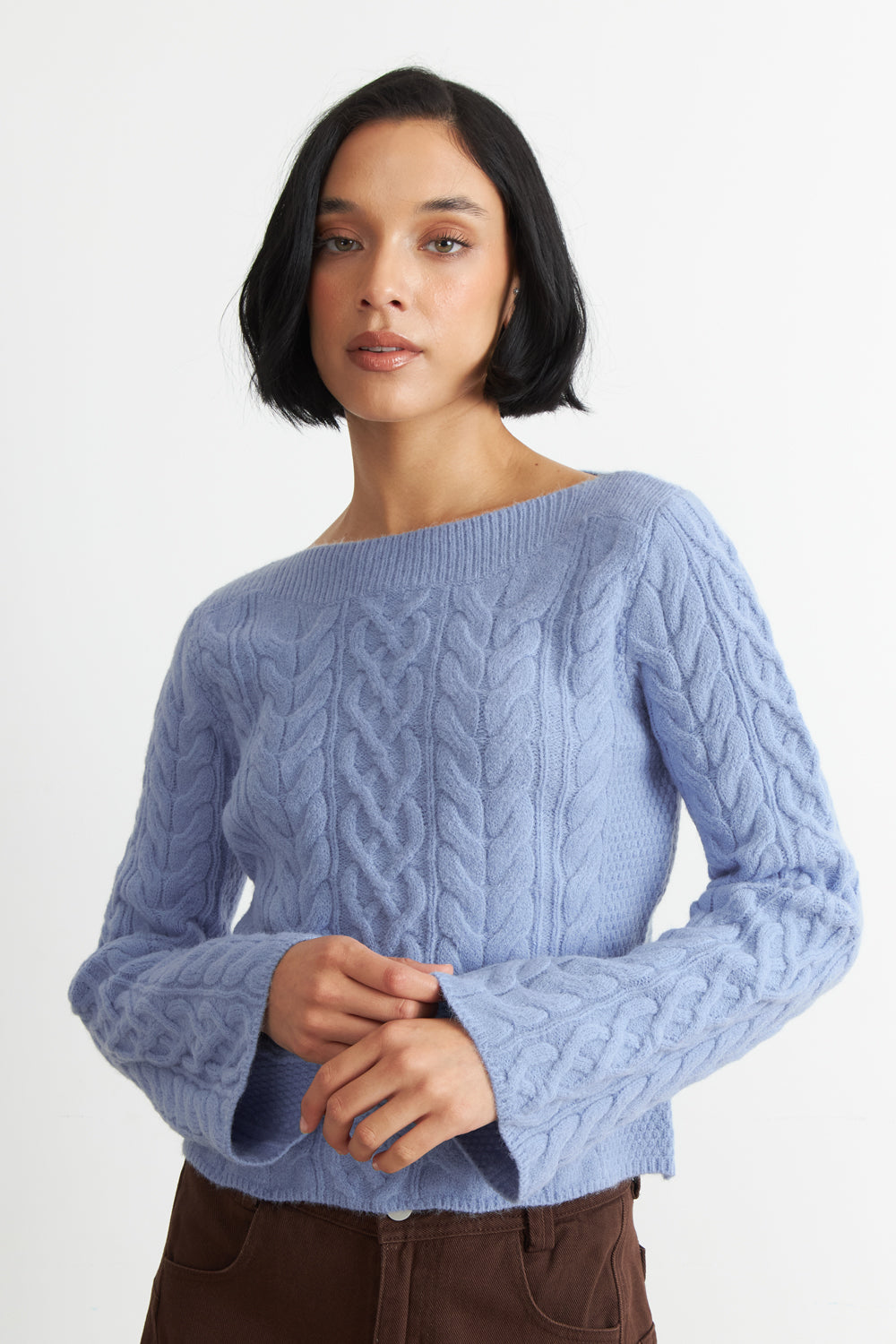 Sweater con Patrón Trenzado Celeste