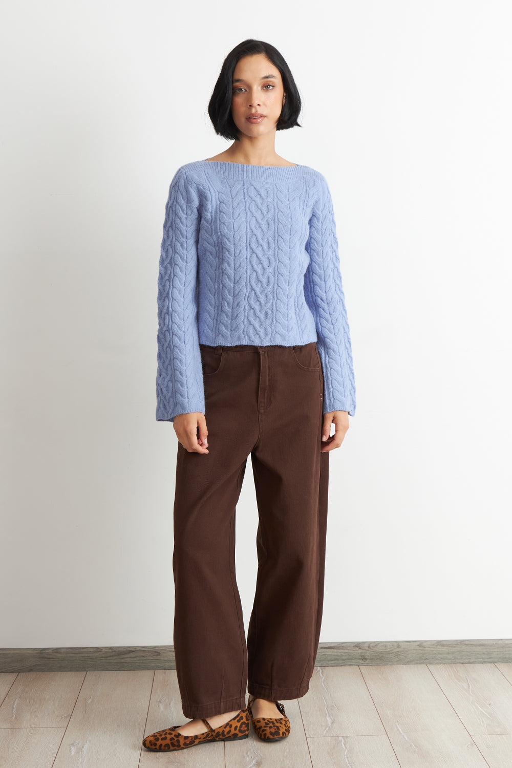Sweater con Patrón Trenzado Celeste
