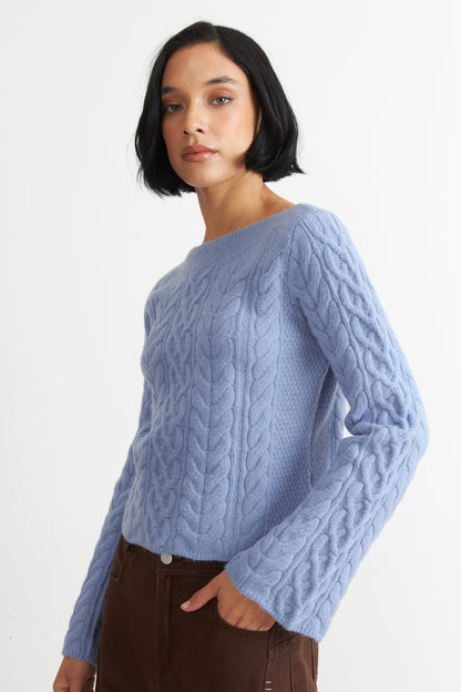 Sweater con Patrón Trenzado Celeste