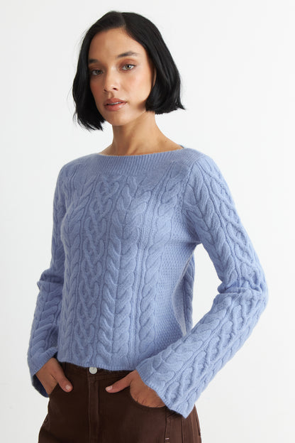 Sweater con Patrón Trenzado Celeste