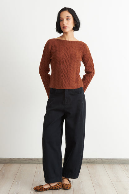 Sweater con Patrón Trenzado Mocca