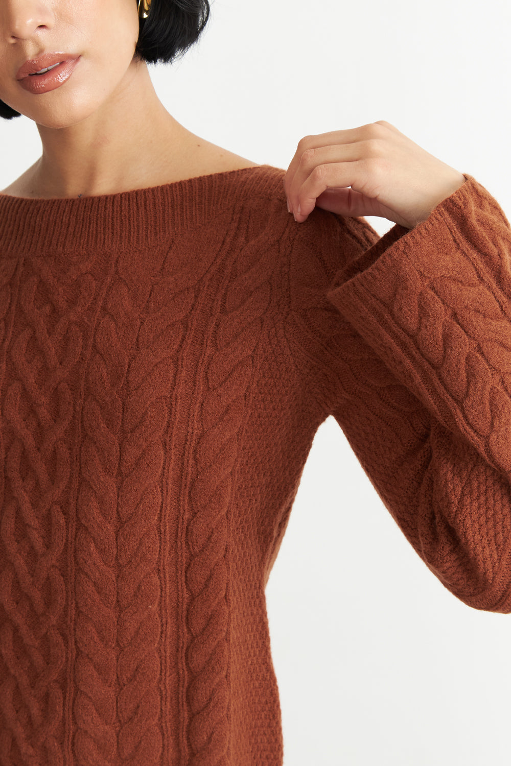 Sweater con Patrón Trenzado Mocca