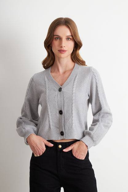 Cárdigan Diseño Trenzado Gris