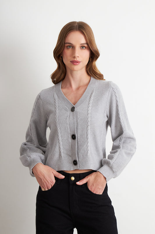 Cárdigan Diseño Trenzado Gris