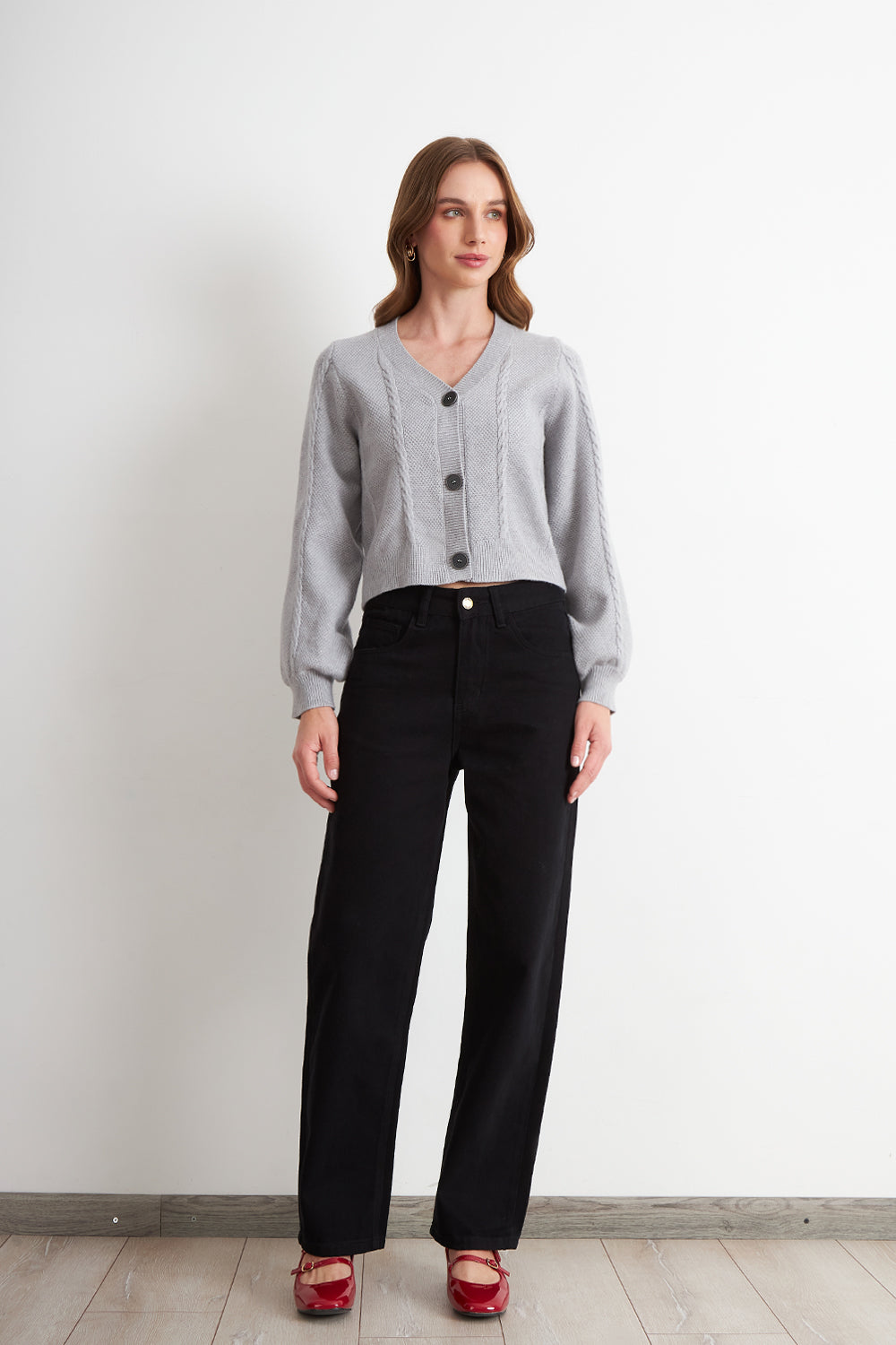 Cárdigan Diseño Trenzado Gris