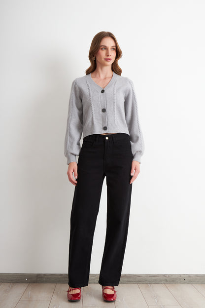 Cárdigan Diseño Trenzado Gris