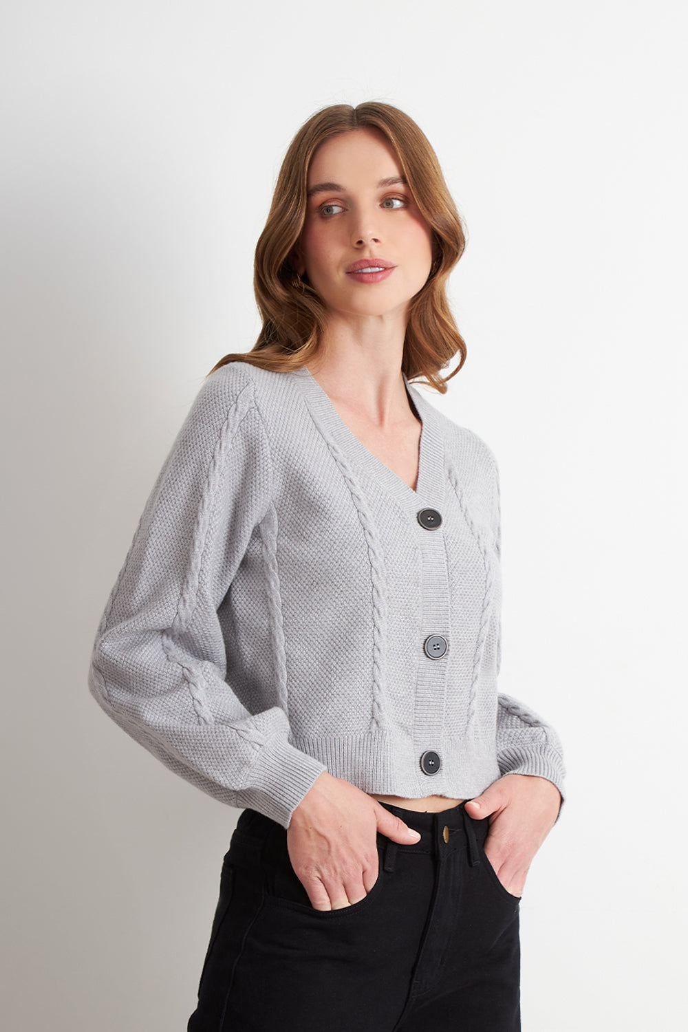 Cárdigan Diseño Trenzado Gris