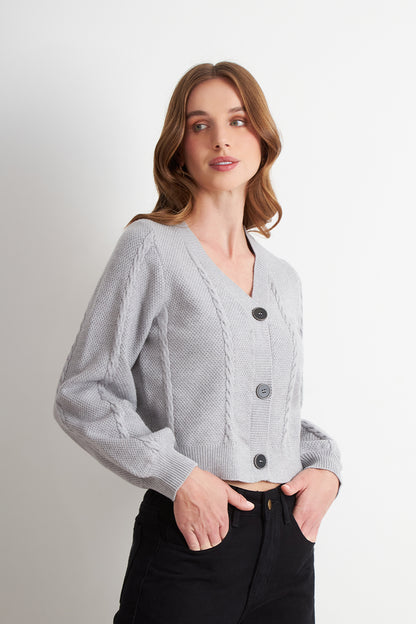 Cárdigan Diseño Trenzado Gris