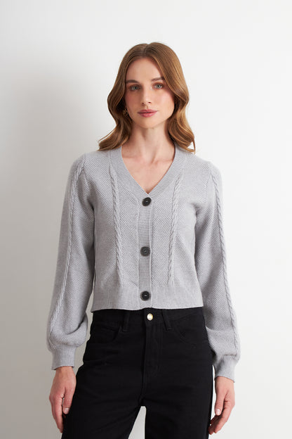Cárdigan Diseño Trenzado Gris
