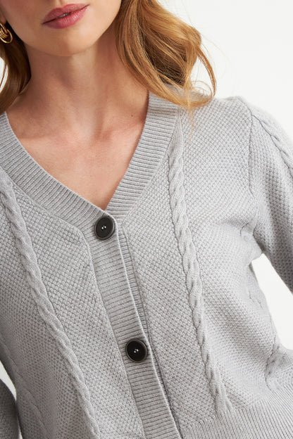 Cárdigan Diseño Trenzado Gris