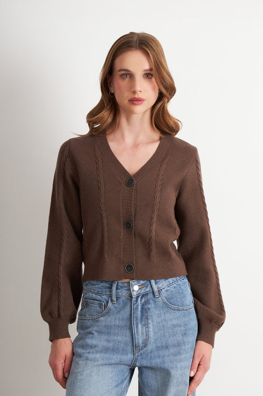 Cárdigan Diseño Trenzado Café