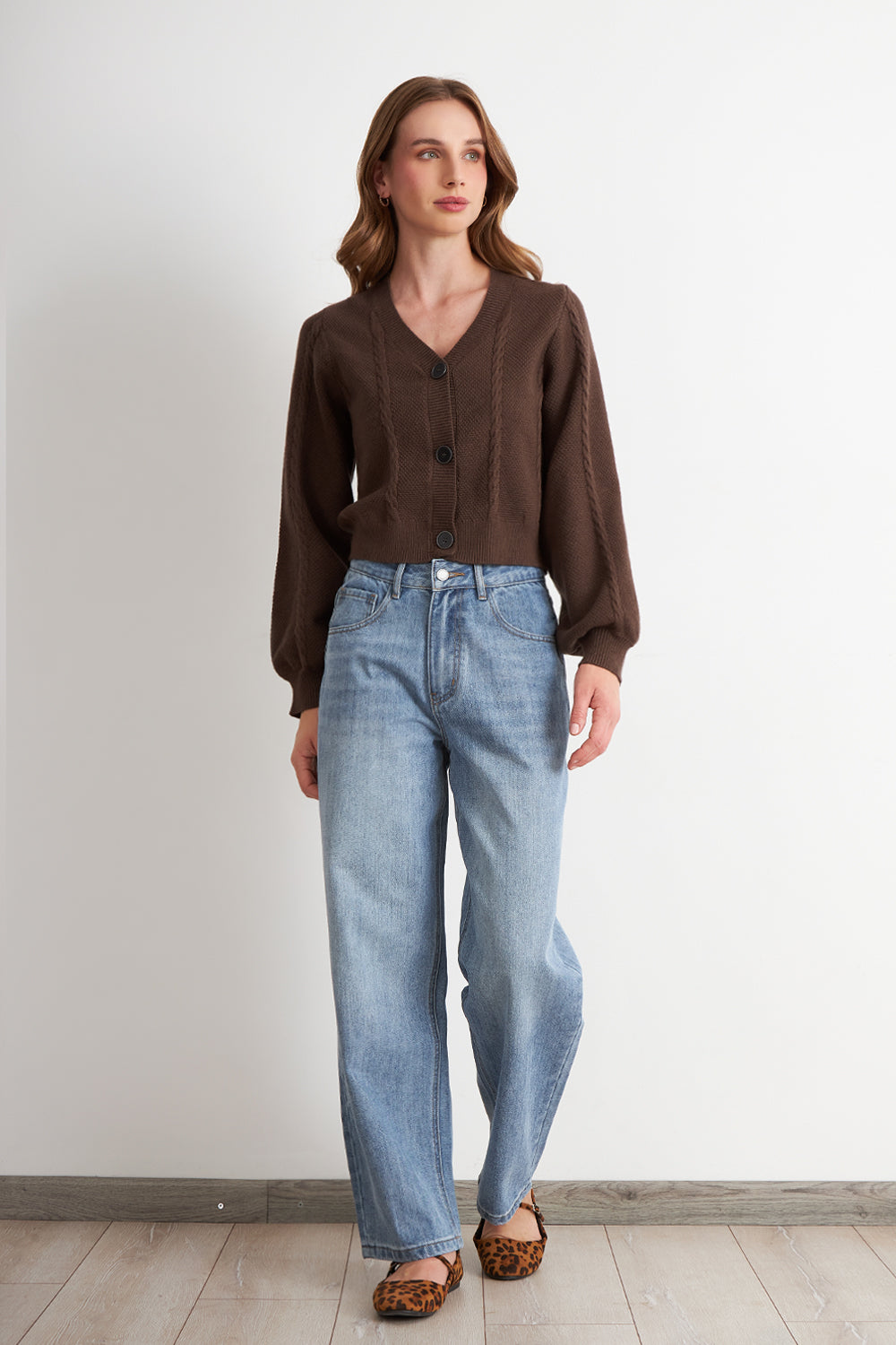 Cárdigan Diseño Trenzado Café