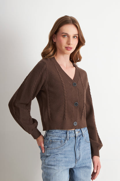 Cárdigan Diseño Trenzado Café
