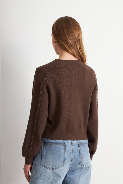 Cárdigan Diseño Trenzado Café