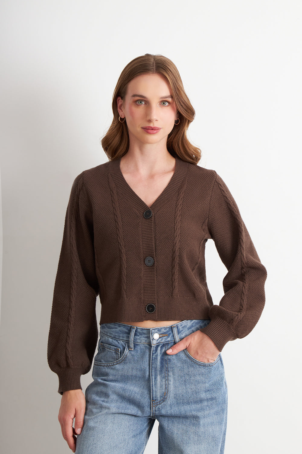 Cárdigan Diseño Trenzado Café