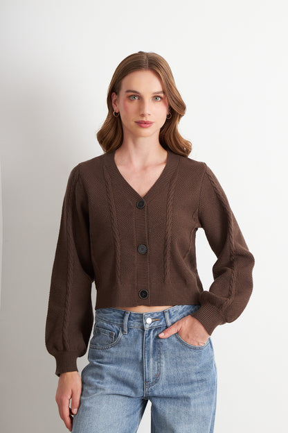 Cárdigan Diseño Trenzado Café
