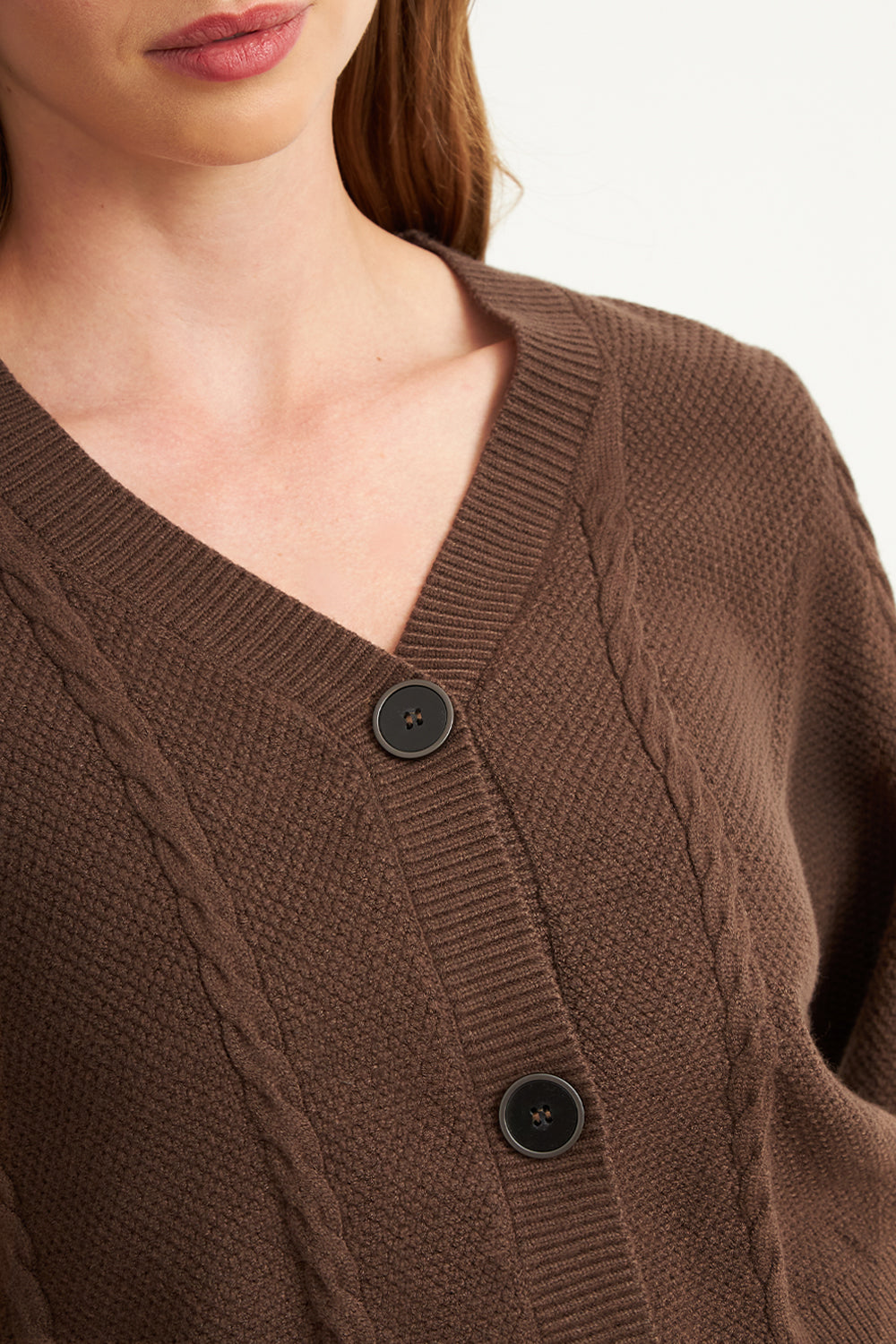 Cárdigan Diseño Trenzado Café
