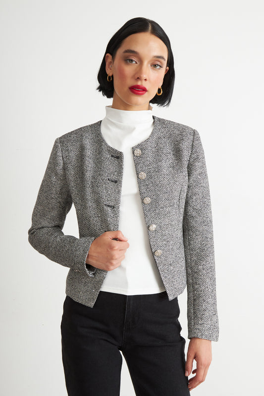 Blazer Cuello Redondo sin Solapa Gris