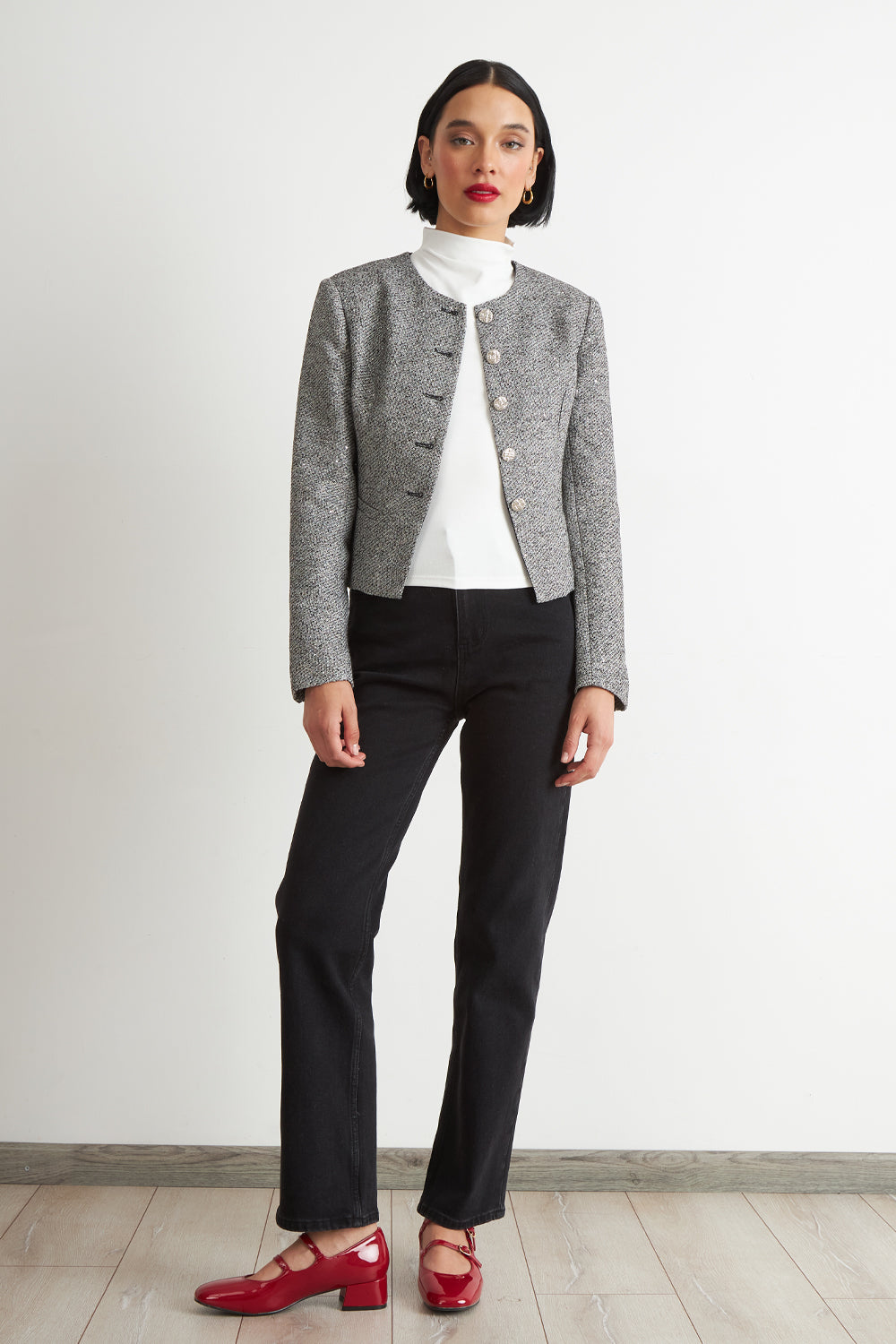 Blazer Cuello Redondo sin Solapa Gris