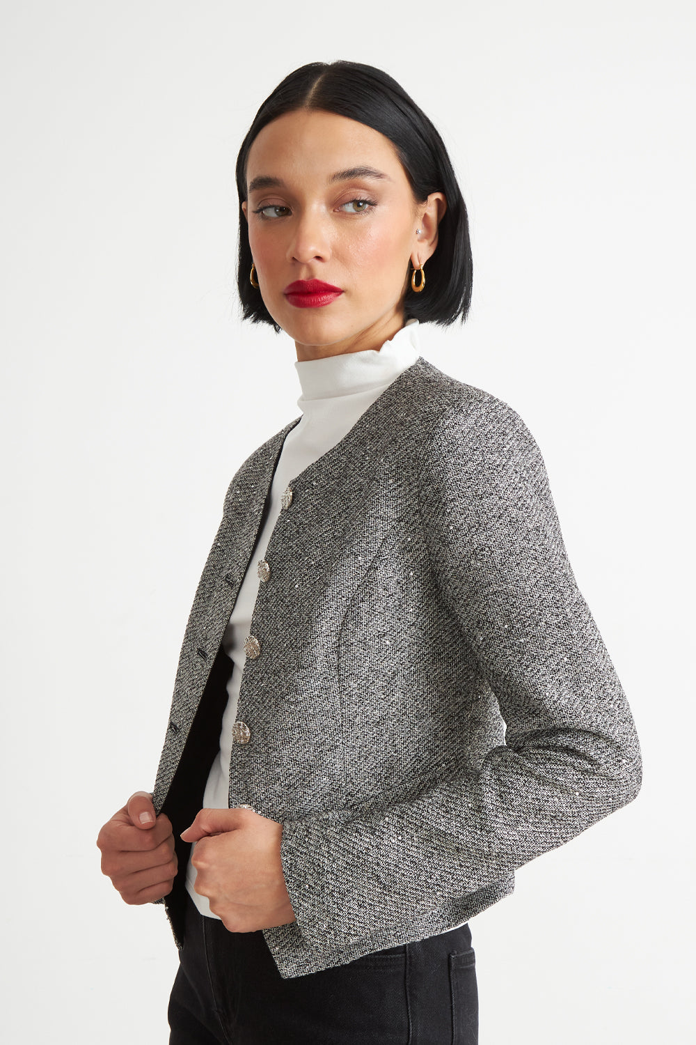 Blazer Cuello Redondo sin Solapa Gris