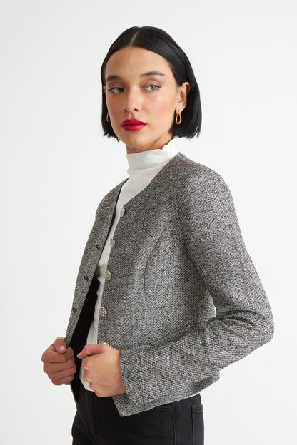 Blazer Cuello Redondo sin Solapa Gris